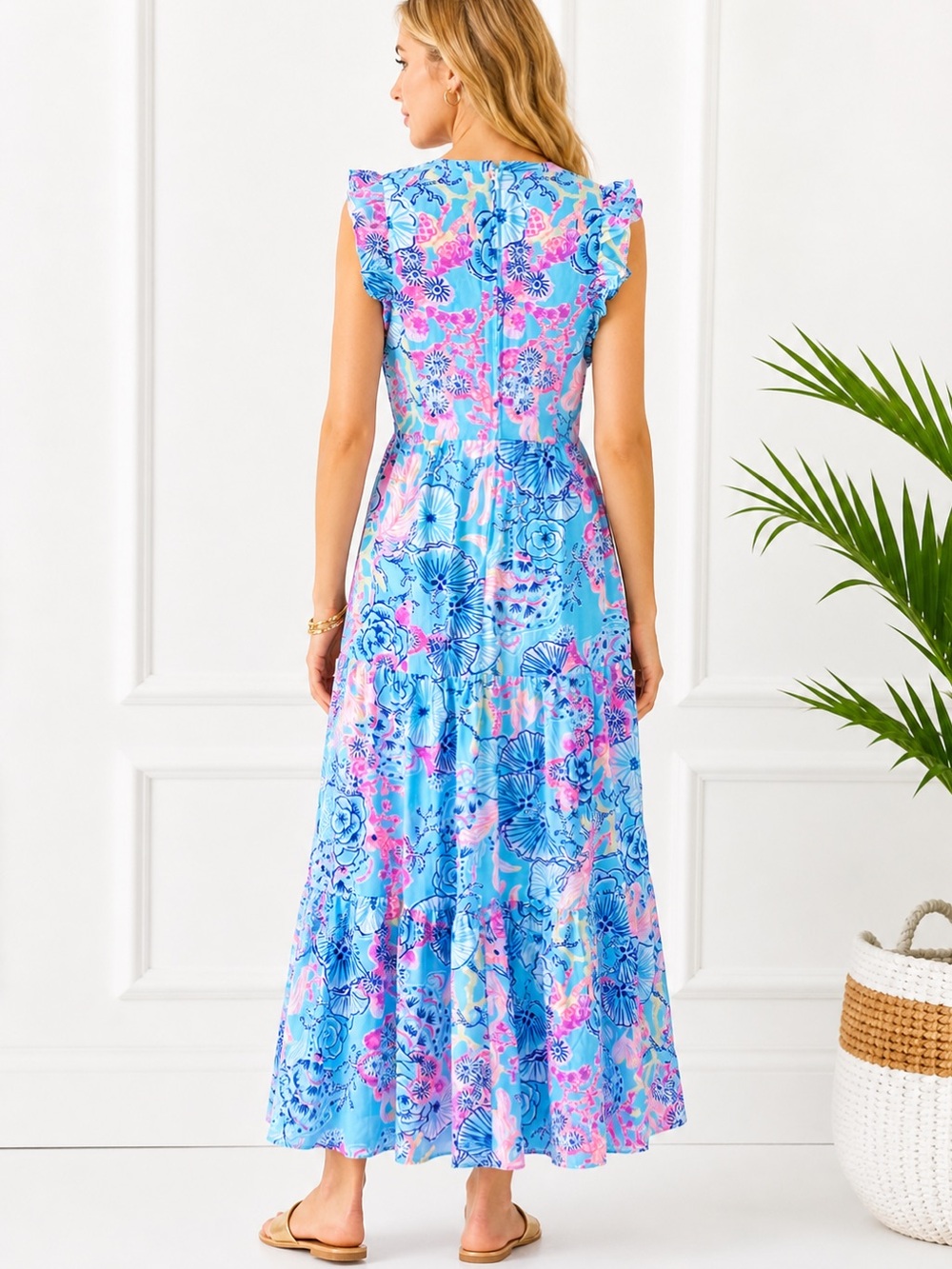 Lilly Pulitzer Destin Maxi Dress Once Upon a Tide Blue Pink | Size 2 EUC - Picture 4 of 14